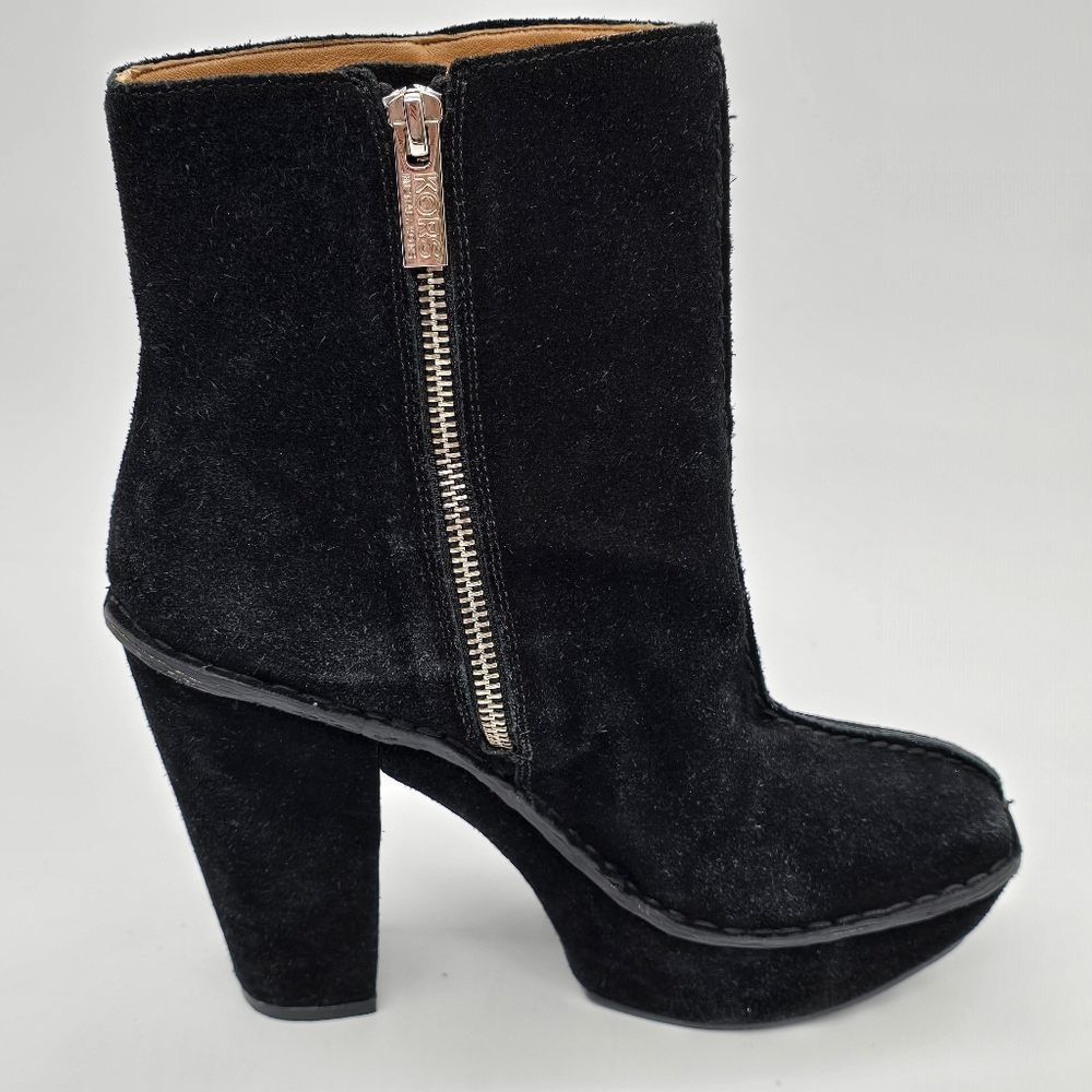 Michael Kors Y2K Black Suede Platform Boots 7M Chunky Heel Square Indie Grunge - Picture 5 of 15